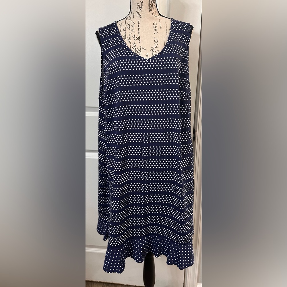 Lands’ End Navy Polka‑Dot Sleeveless Swim Cover‑Up EUC